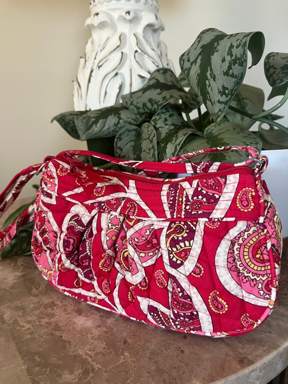 Vera Bradley Pink White Red Paisley Quilted Shoulder Bag